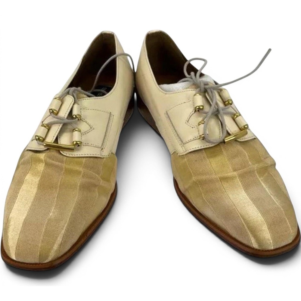 Giorgio Brutini Mens 8.5 M Cream Gold Striped Leather Dress Shoes Square Toe